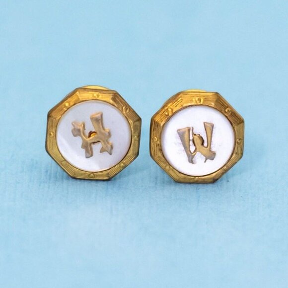 Vintage Octagon Shape Letter H & W Center Cuff Links - N30 - Picture 1 of 2